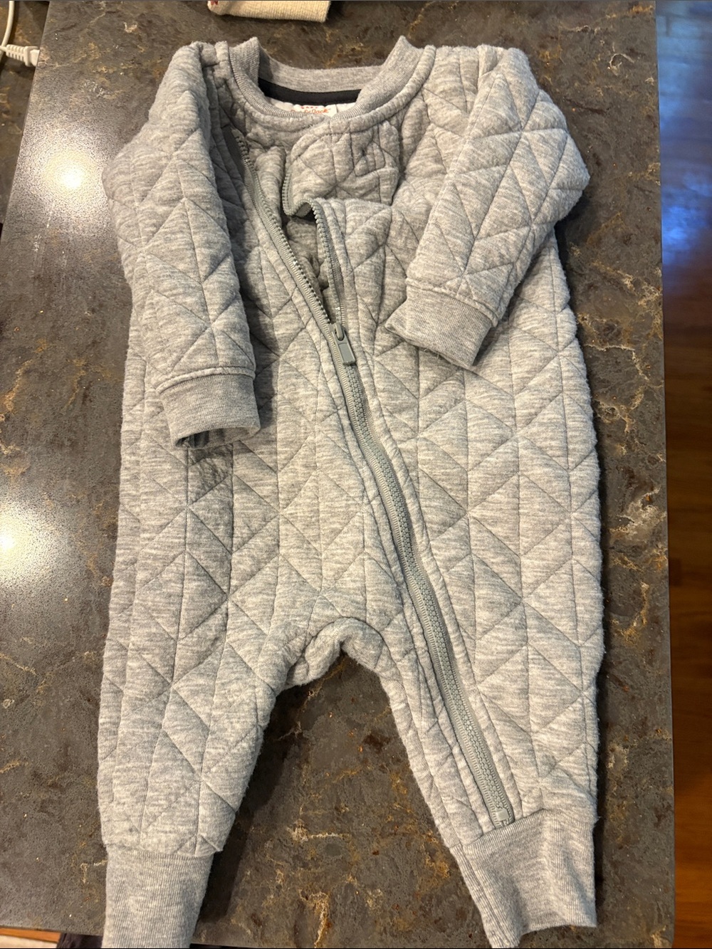 Cat & Jack Quilted Light Gray Footed One-Piece Romper with Front Zip
